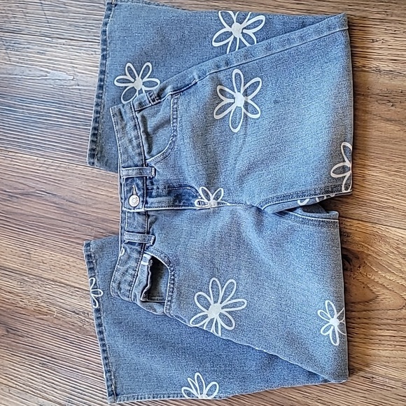 Justice Wide-Leg Jeans, Size 7, Denim, Daisy, Flowers, Blue, Soft - Picture 2 of 8